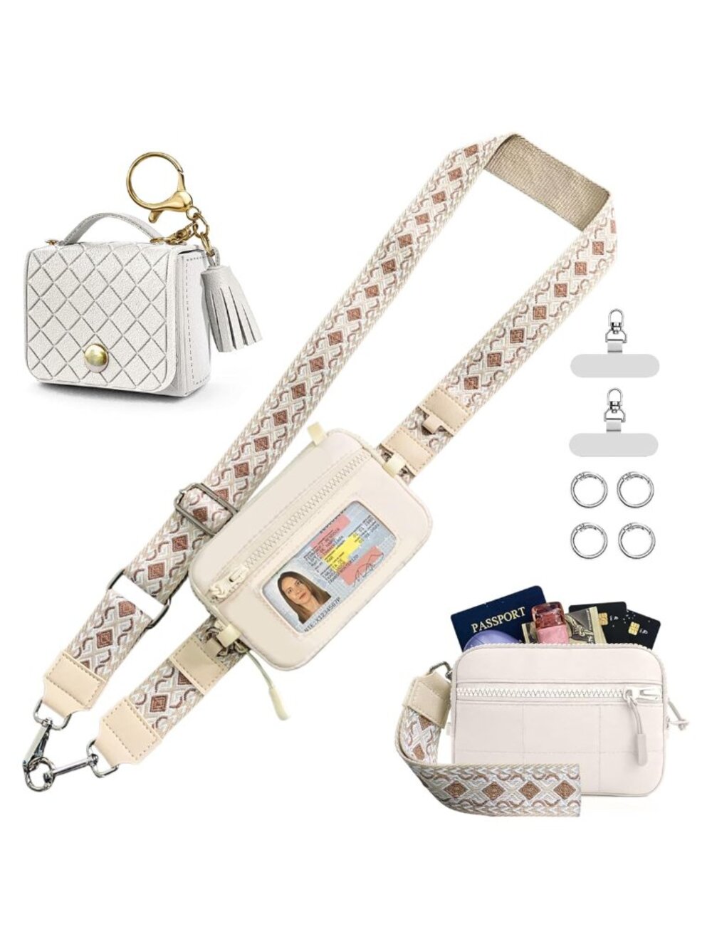 Adjustable Crossbody Phone Strap with Wallet and Earbud Pouch Hands-Free